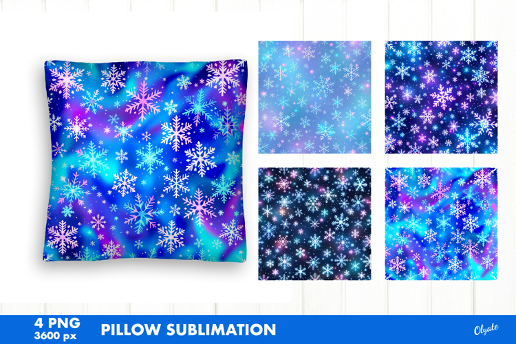 Iridescent Christmas Pillow PNG. Snowflakes Sublimation