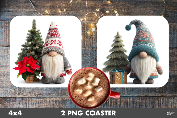 Knitting Gnome Coaster PNG. Christmas Gnome Coaster
