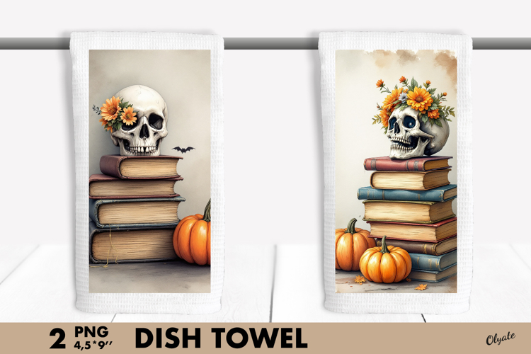 Vintage Book Stack, Halloween Dish Towel Sublimation PNG
