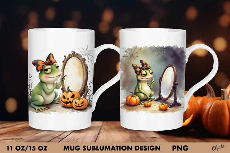 Frog Coquette Mug Sublimation. Halloween Mug Wrap