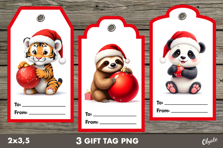 Christmas Gift Tag PNG. Cute Animal Christmas Labels PNG