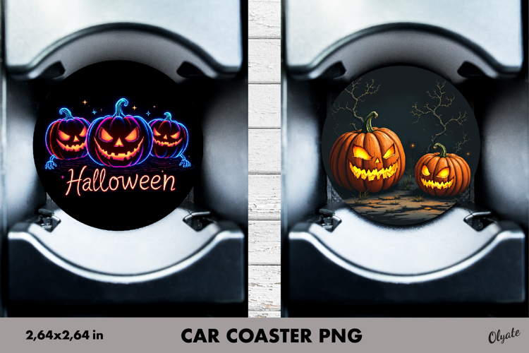 Monster Pumpkin Car Coaster. Halloween Car Coaster PNG