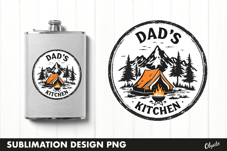 Dad BBQ Retro Round Sublimation, Flask BBQ Grill PNG