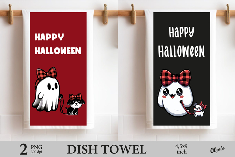Happy Halloween Dish Towel Sublimation PNG, Ghost PNG