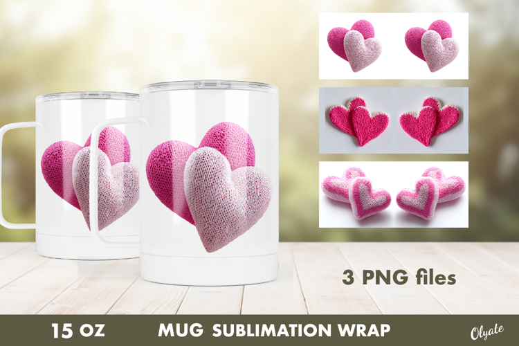 Crochet Pink Heart Mug Sublimation Wrap PNG