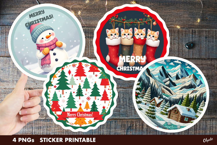 Christmas Stickers Sublimation PNG. Christmas Round Sticker