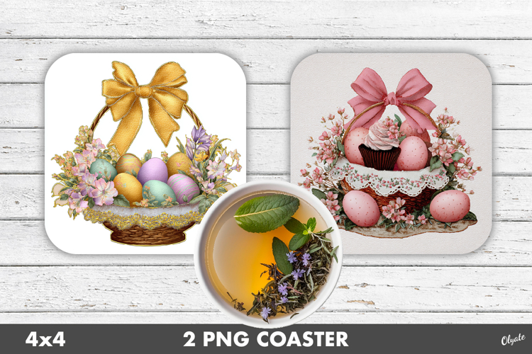 Festive Easter Basket Coaster Sublimation PNG