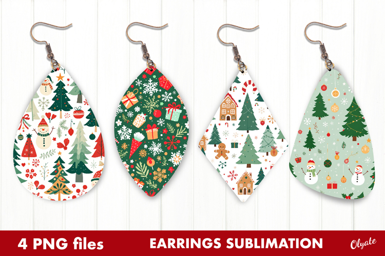Christmas Earring Sublimation. Xmas Earring PNG