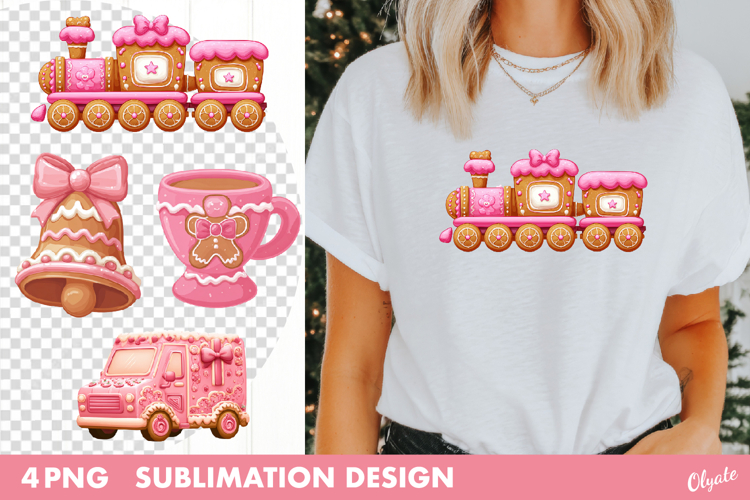 Gingerbread Sublimation. Pink Christmas Sublimation PNG