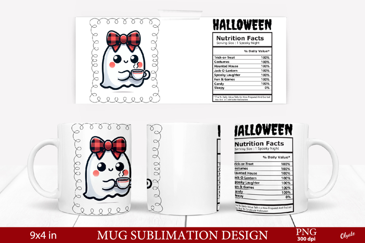 Mug Ghost Sublimation PNG. Halloween Mug Wrap