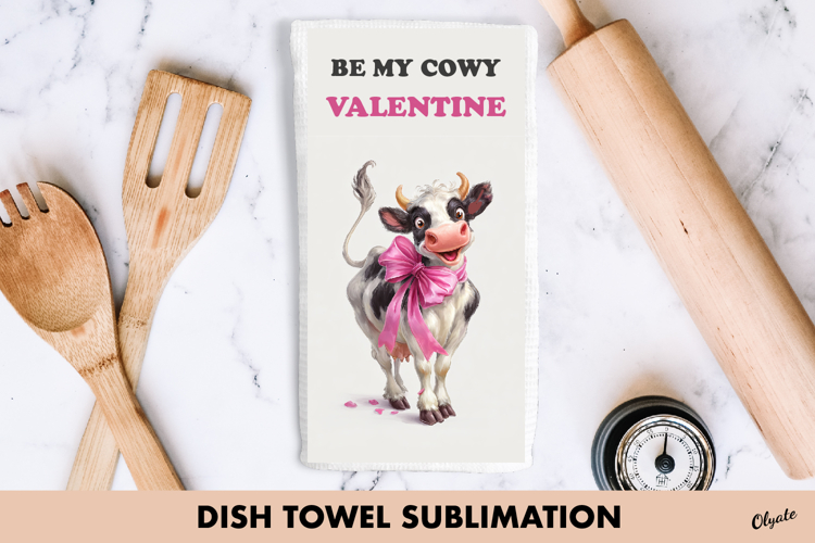 Funny Cow Dish Towel PNG, Valentine Cow Sublimation