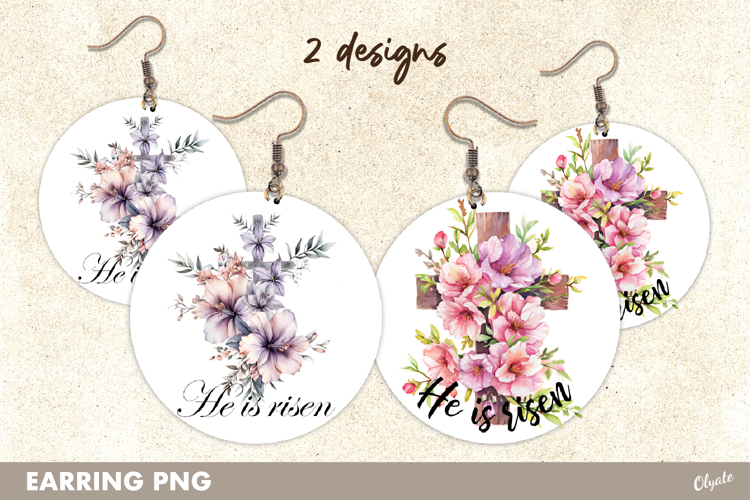 Religious Easter Earrings Sublimation, He is Risen PNG