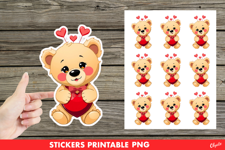 Cute Lovely Bear with Heart Sticker PNG