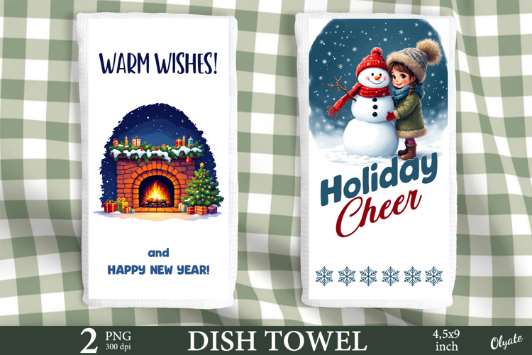 Winter Dish Towel Sublimation PNG, Kitchen Towel PNG