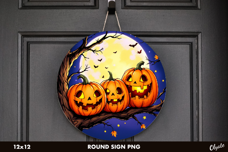 Cute Pumpkin Halloween Round Sign Sublimation PNG