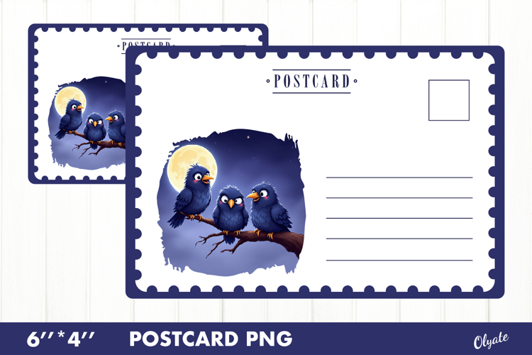 Halloween Card PNG. Crow Postcard PNG