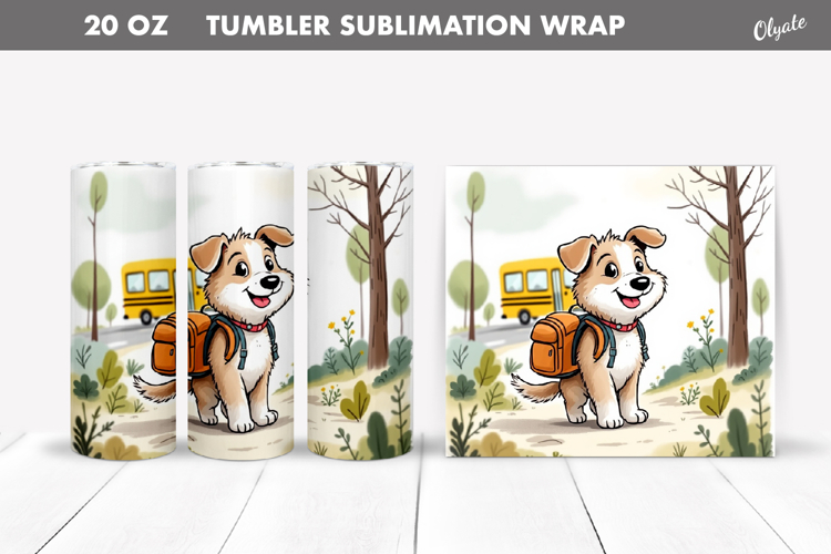 Back to School Tumbler Wrap PNG. Cheerful Dog PNG