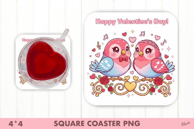 Happy Bird PNG, Valentines Day Coaster Sublimation PNG