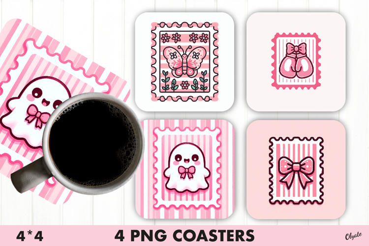 Pink Stamp Coaster. Cancer Awareness Coaster PNG