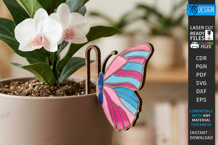 Stained Glass Style Plant Pot Clip Laser Cut | Garden Decor