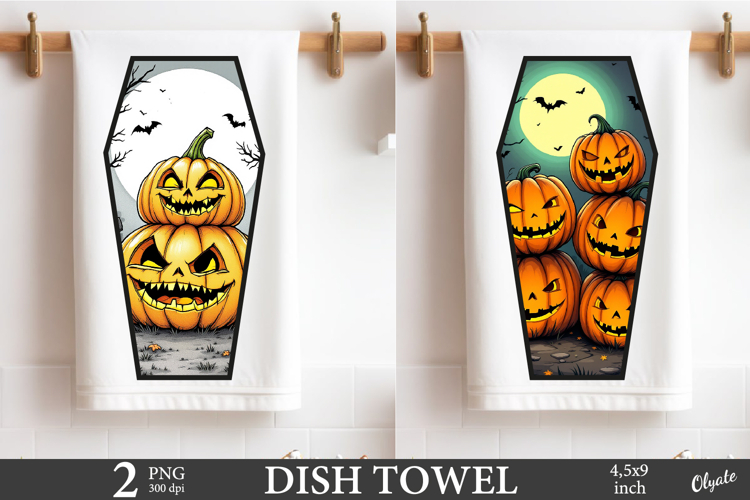 Monster Pumpkin Dish Towel Coffin Sublimation PNG