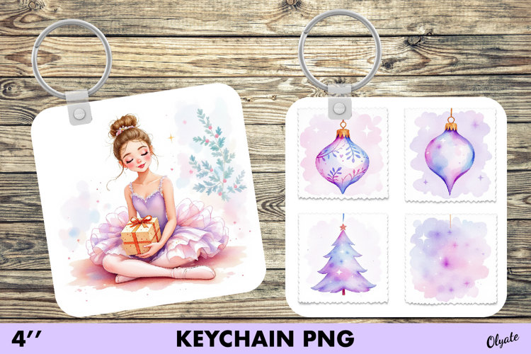 Watercolor Christmas Keychain PNG. Purple Christmas Keychain