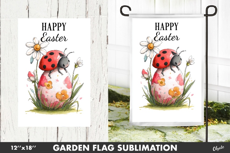 Easter Garden Flag Sublimation. Lady Bug Garden Flag PNG