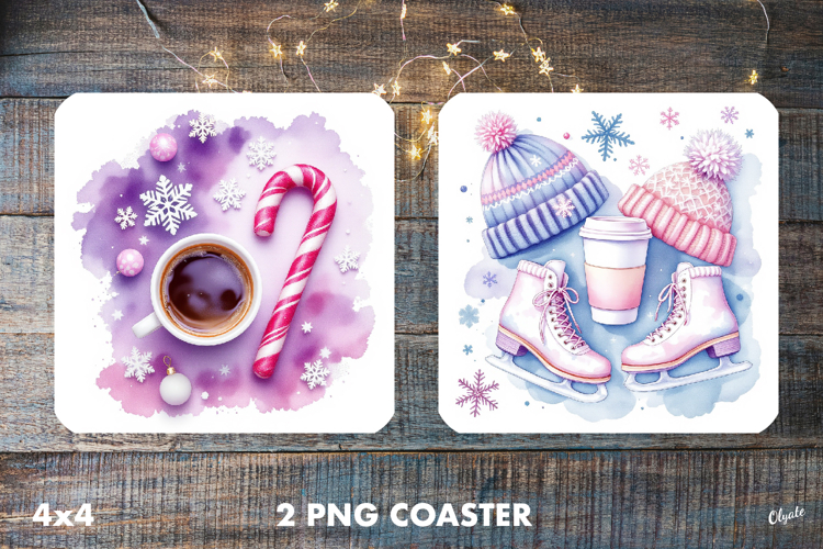 Watercolor Christmas Coaster. Violet Christmas Coaster PNG