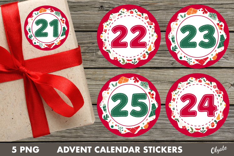 Advent Calendar Stickers PNG. Christmas Countdown PNG