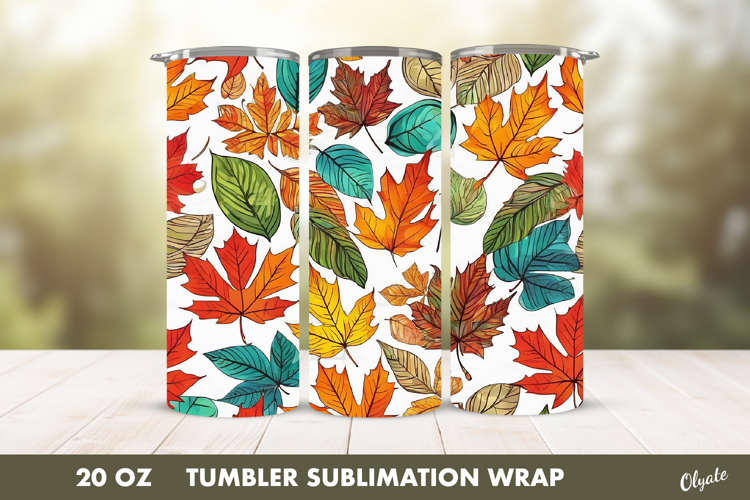 Fall Tumbler Sublimation PNG. Autumn Leaves Tumbler