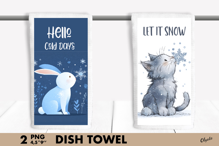 Winter Animal Dish Towel Sublimation PNG