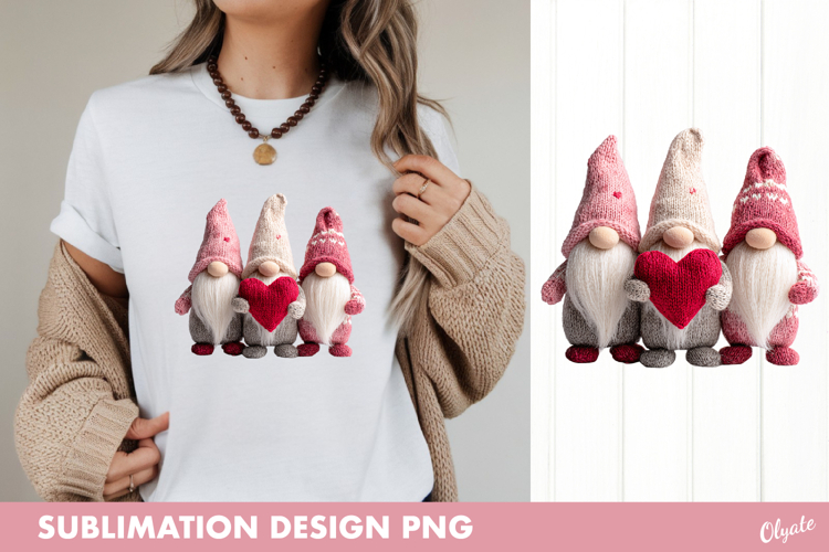 Pink Gnome Sublimation, Valentine Gnome Sublimation
