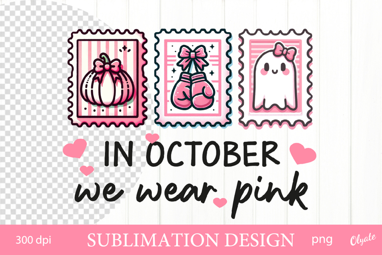 In October We wear Pink. Postage Stamp Sublimation Design