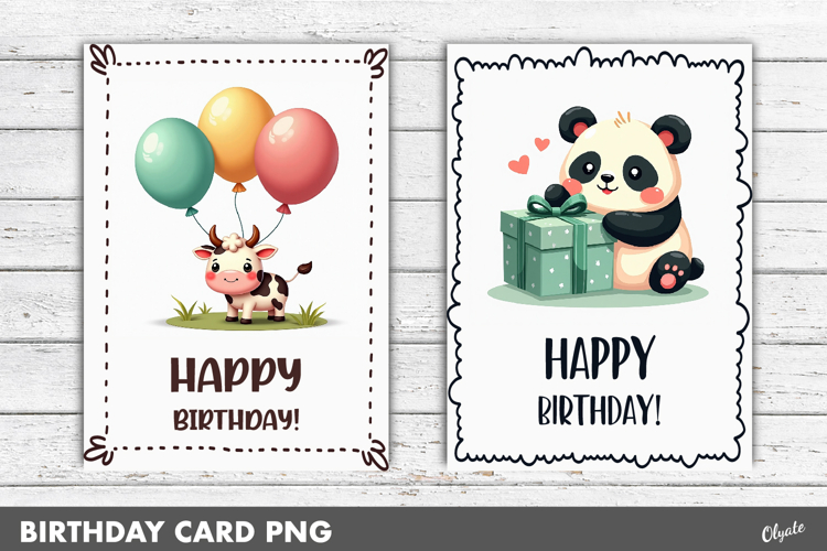 Birthday Greeting Card PNG. Cute Kawaii Card