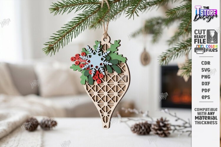 3D Layered Christmas Ornament Laser Cut | Christmas Decor example image 1
