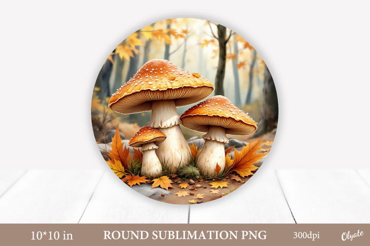 Mushrooms Sublimation, Autumn Forest Round Sign PNG