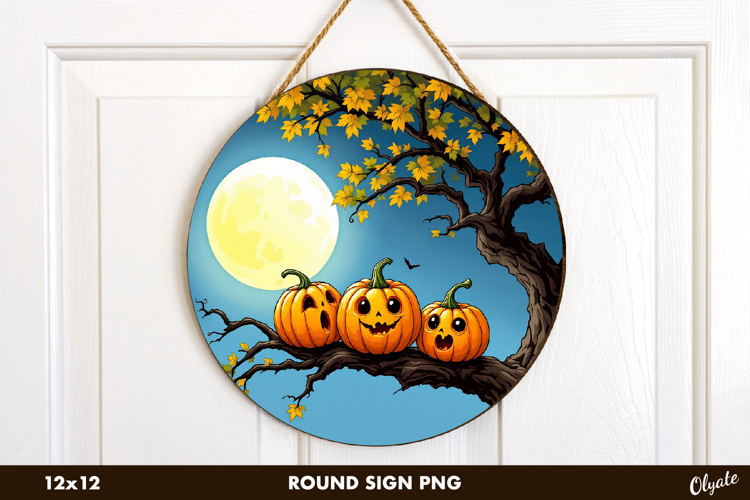 Pumpkins, Halloween Round Sign Sublimation PNG