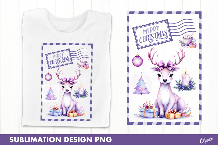 Lilac Christmas Post Stamp Sublimation, Tshirt Design
