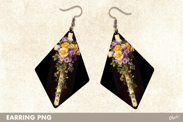 Religious Cross Earrings, Easter Earrings Teardrop PNG