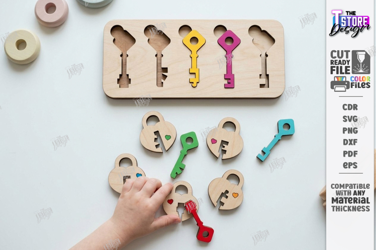 Wooden Key and Lock Puzzle Laser Cut | Montessori Toy | CNC