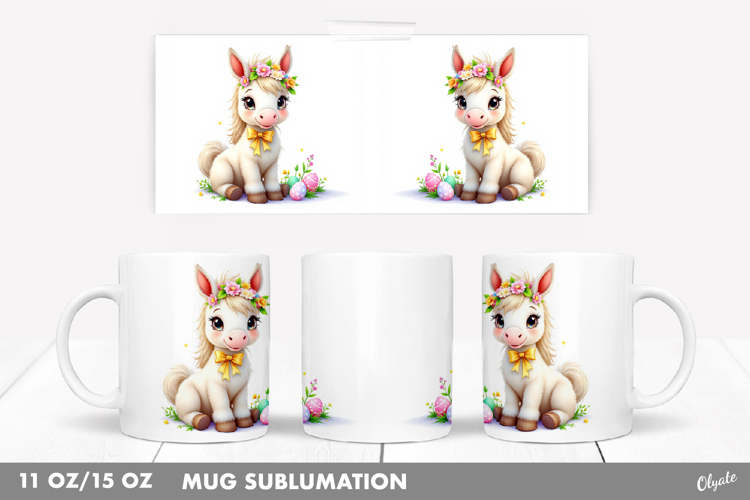 Easter Cute Horse Sublimation, Easter Mug 11 OZ, 15 OZ