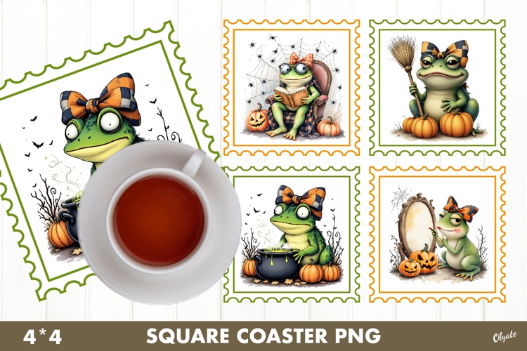 Frog Coquette Halloween Postage Stamp Sublimation Coaster