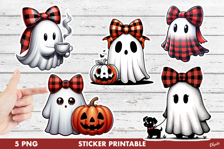 Cute Ghost Stickers PNG. Funny Halloween Stickers PNG