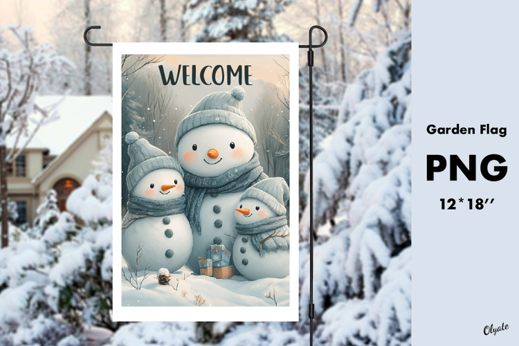 Watercolor Family Snowman Garden Flag Sublimation PNG