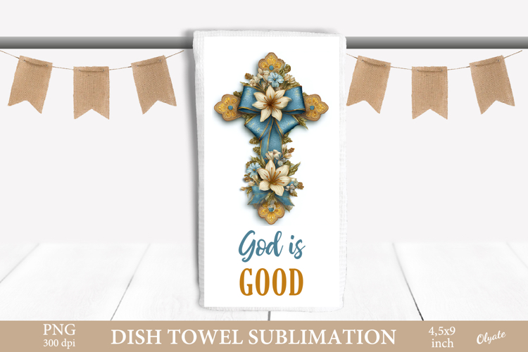 Easter Dish Towel Sublimation, Cross, Religious PNG