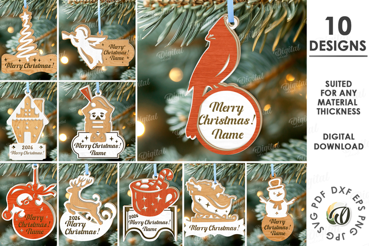 Christmas Tags Bundle Laser Cut. Christmas Tree Decor SVG