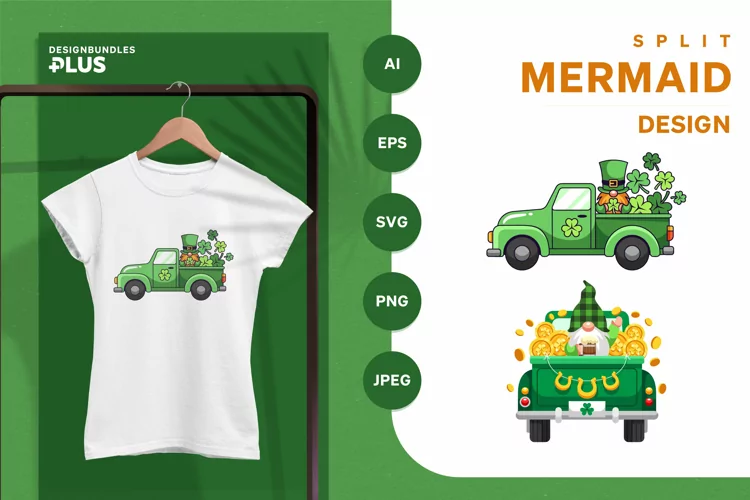 Set of Green Gnome on Truck for Saint Patrick's Day