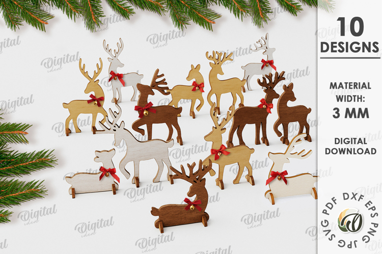 Christmas Reindeers Bundle Laser Cut. Stand Decor SVG