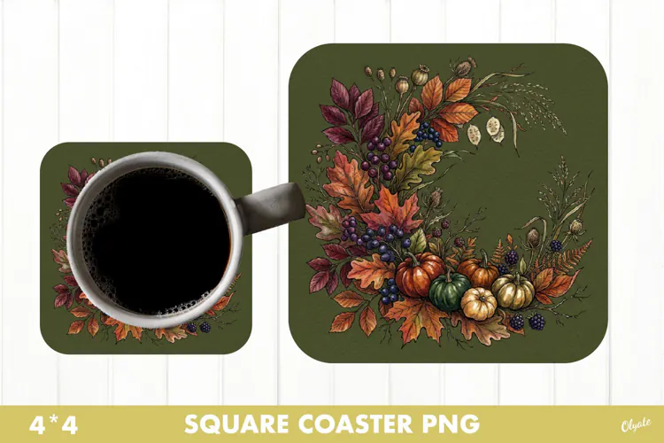 Fall Herbarium Coaster Sublimation PNG
