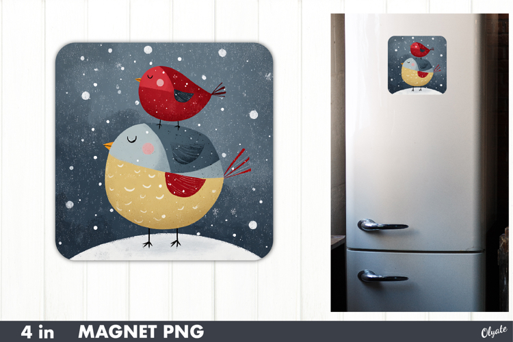 Christmas Cute Bird Magnet, Winter Fridge Magnet PNG
